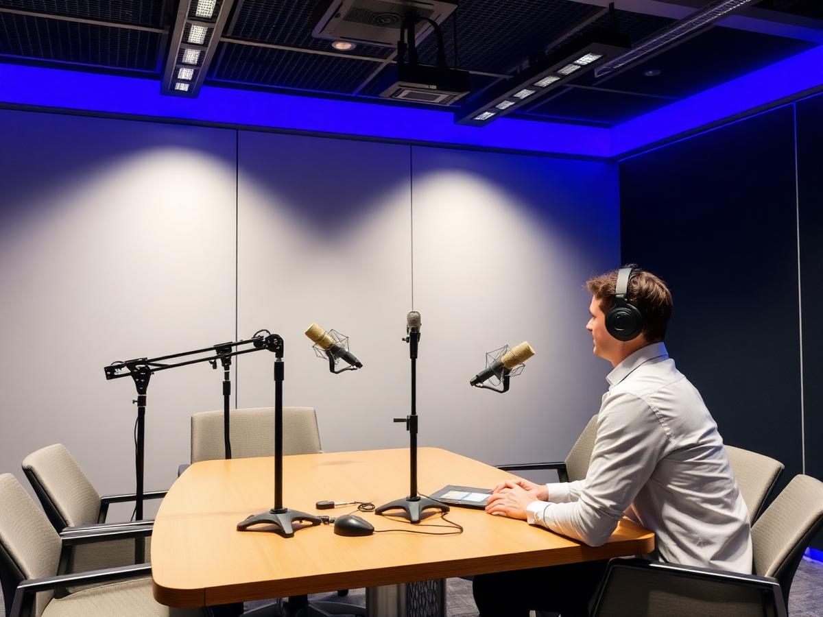 Estudio de radio corporativo en una oficina moderna